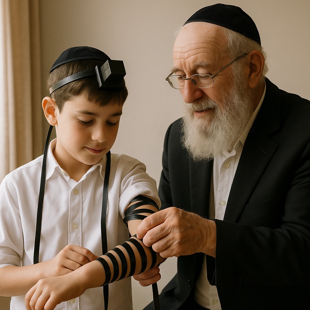 סבא ונכד מנחים תפילין